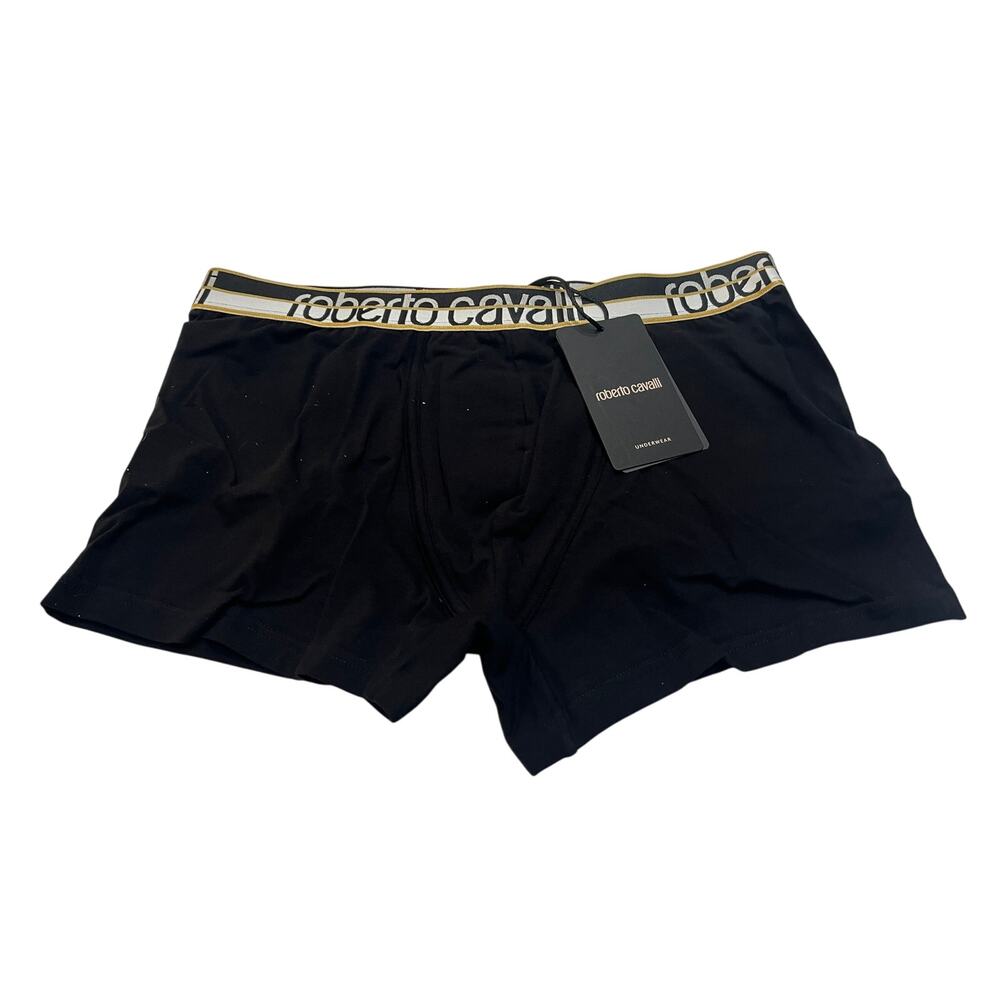 ROBERTO CAVALLI Mens Black Gold Logo Boxer Briefs Underwear NWT IT50/Medium